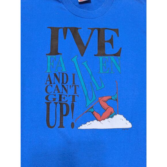 Vintage Single Stitch I've Fallen And I Can't Get Up Skiing Tee Shirt Ski Winter - Picture 6 of 6